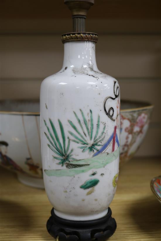 A quantity of 18th / 19th century Chinese ceramics including a pair of Chinese vases, a large bowl and a lamp bowl diameter 32cm